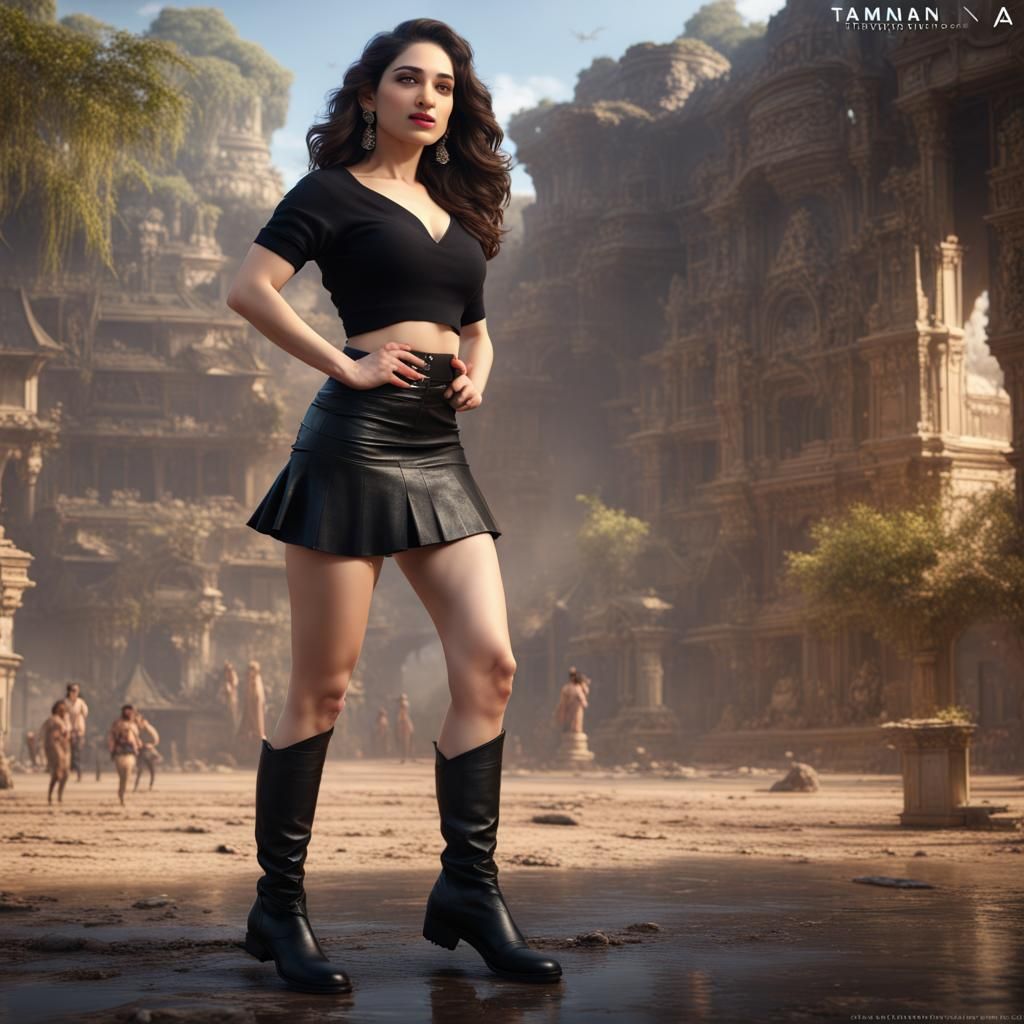 Tamanna Bhatia in Black Mini Skirt: Matte Painting