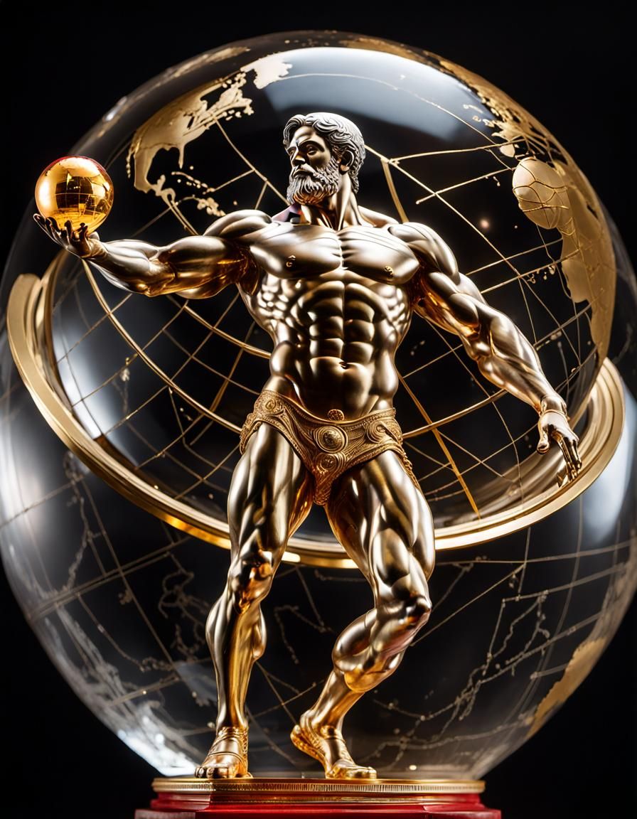 Crystal Atlas Holding Globe in Art Deco Style