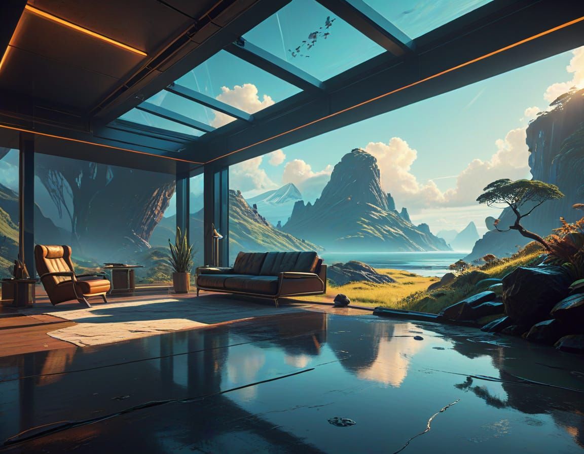 Serenely Standing: A Minimalist Room's Dreamlike View