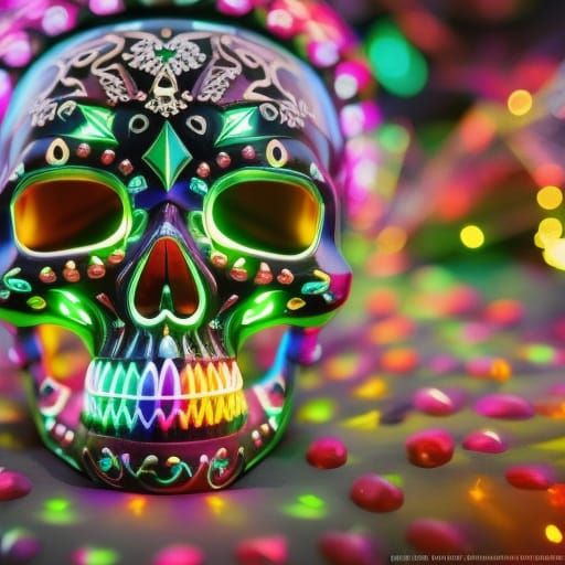 Glowing Neon Mexican Skull Art