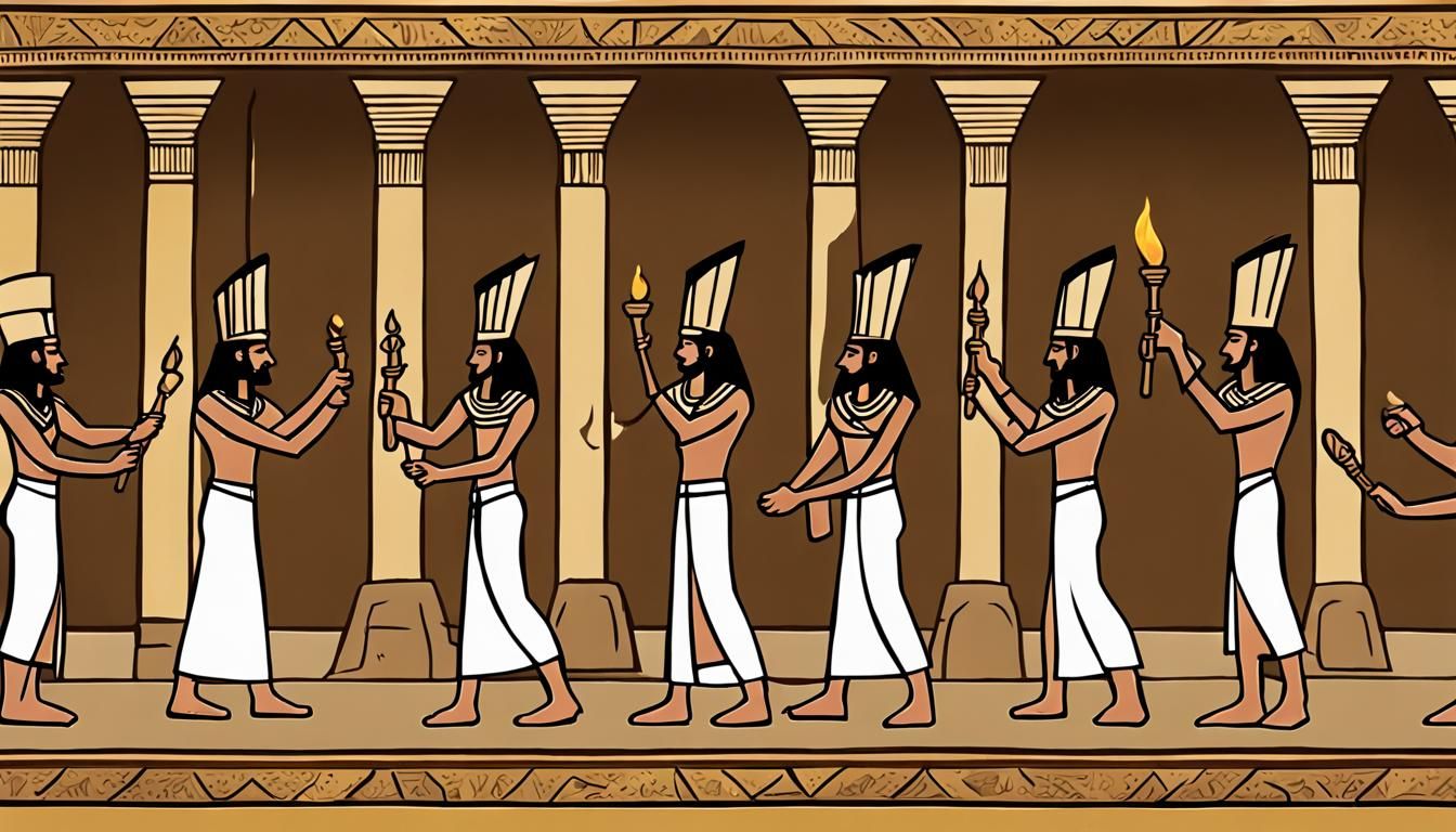 Egyptian Dynasty Oath Ceremony in Temple Recess