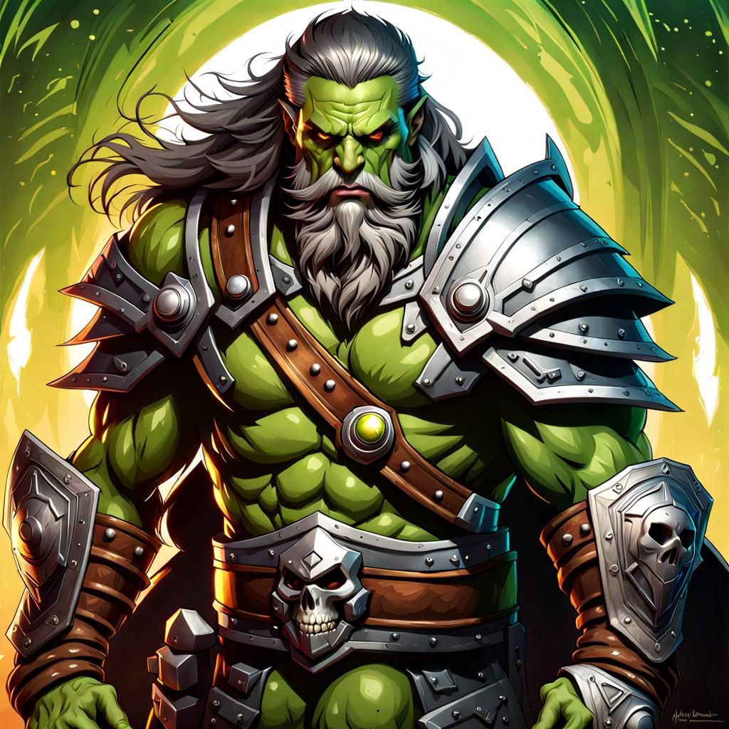 Orc Paladin in Skull Armor, Comic Book Art