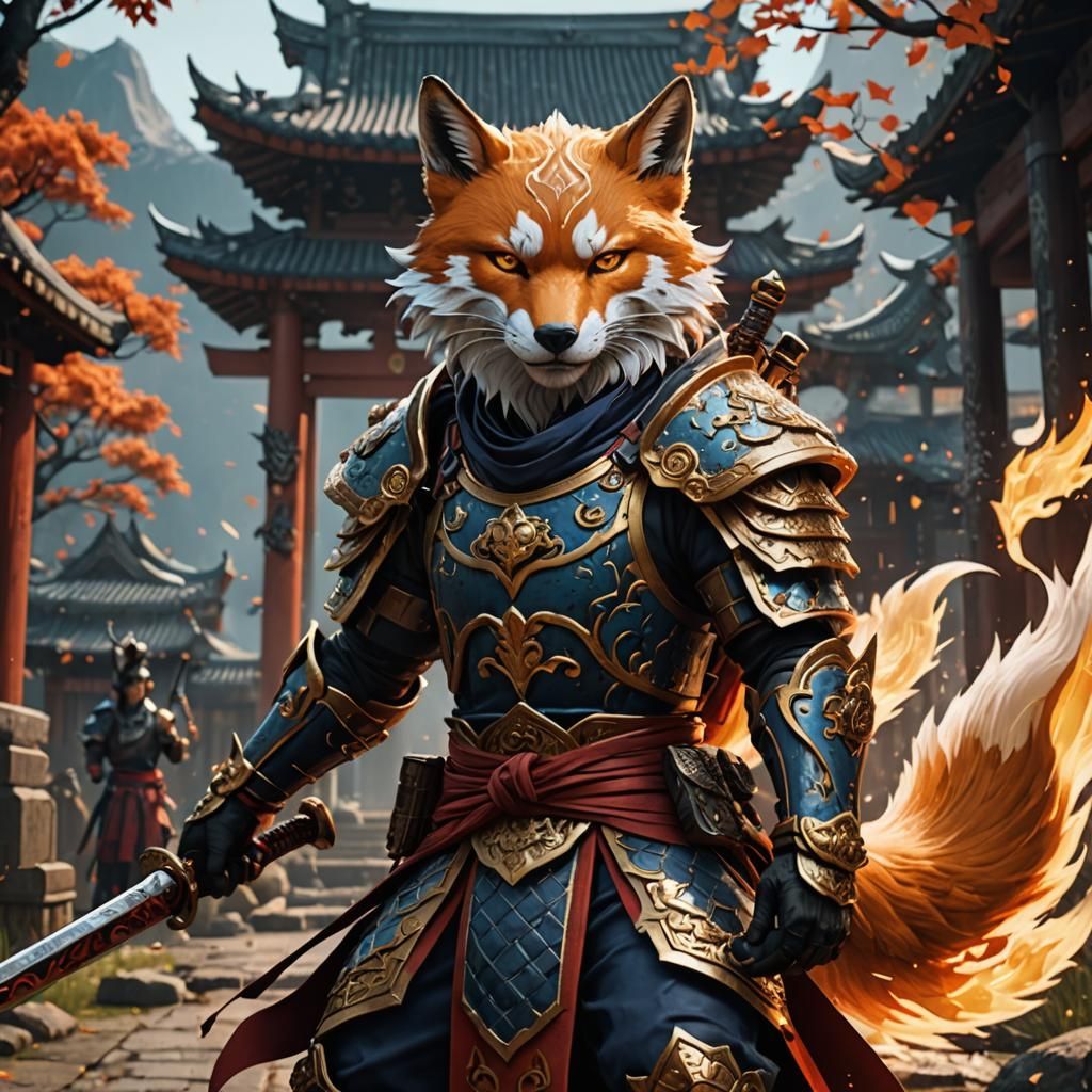 Detailed Kitsune Warrior Fantasy Concept Art