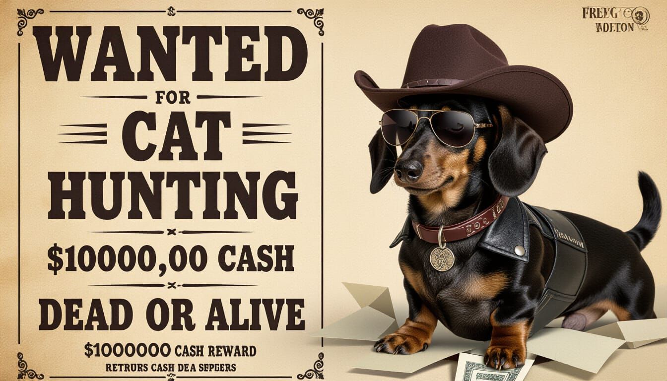 Dachshund Cowboy Wanted Poster in Sepia Tone