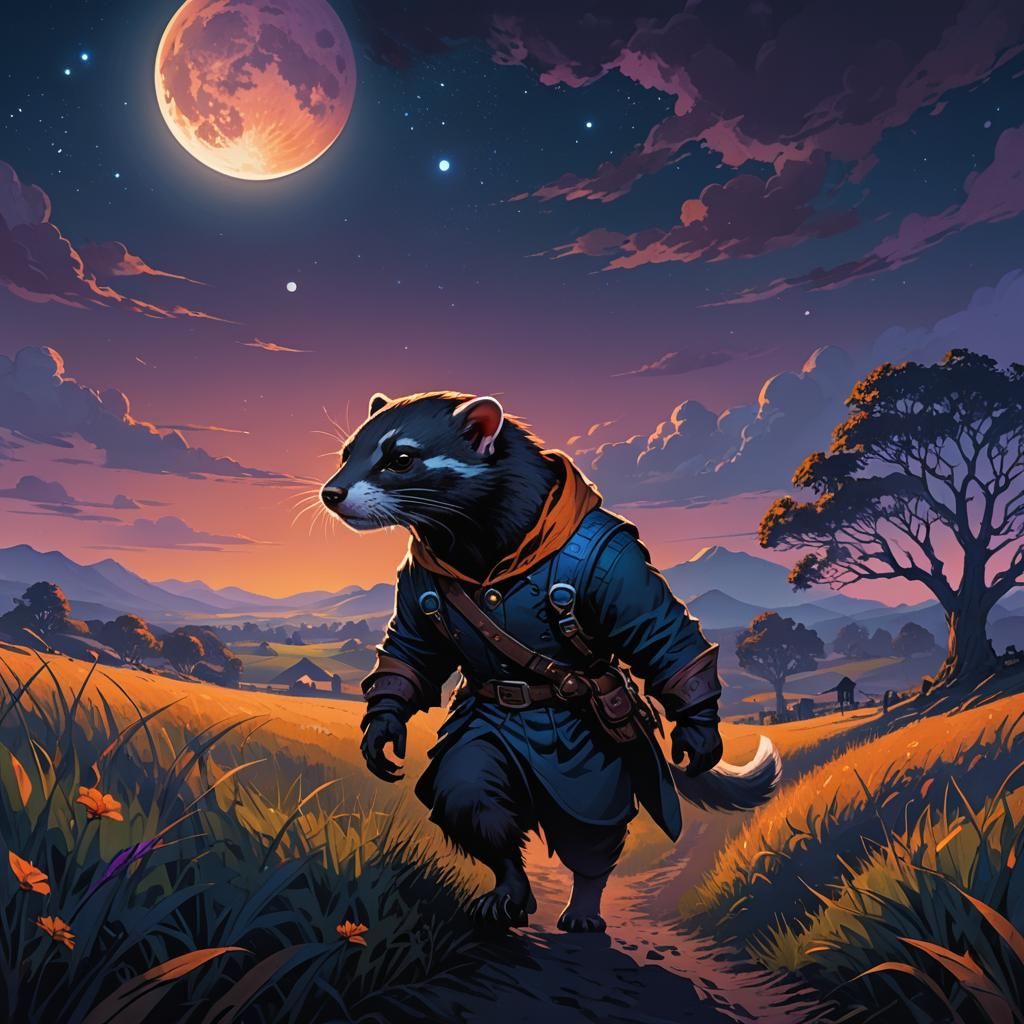 Half-Ferret Thief Under Moonlight: Dark Fantasy Art