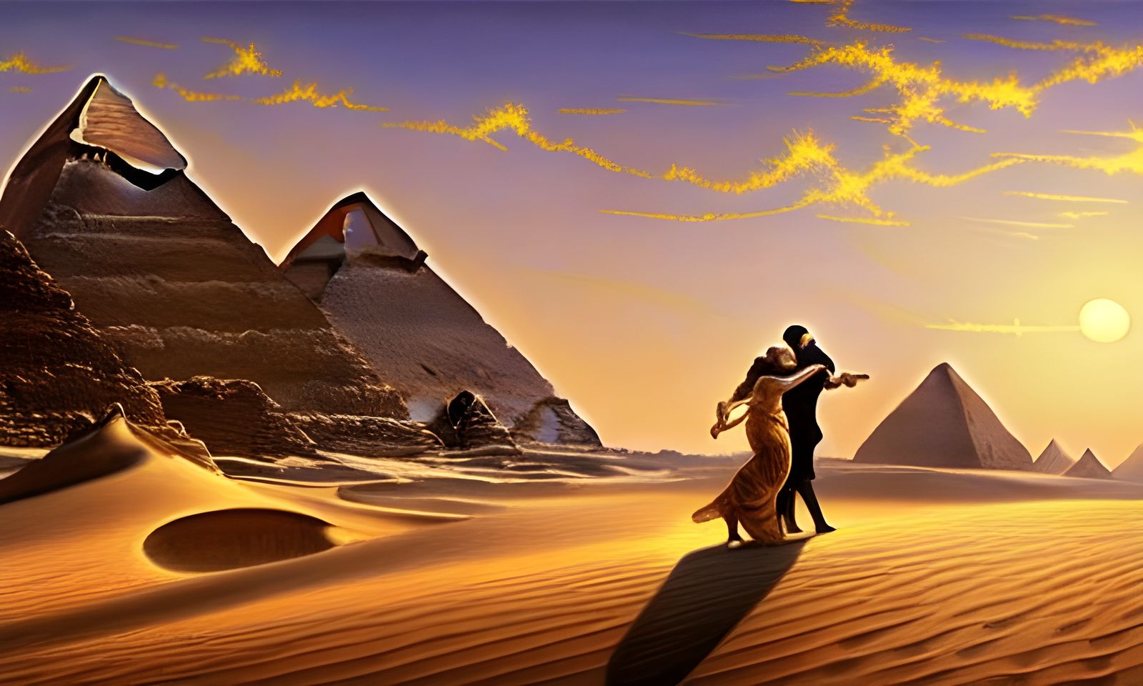 Egyptian Couple Dancing Near Nile in Rococo Style