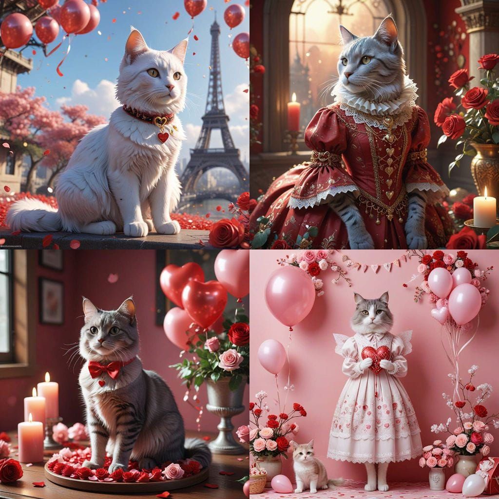 Whimsical Valentine's Day Cat in Anime Style
