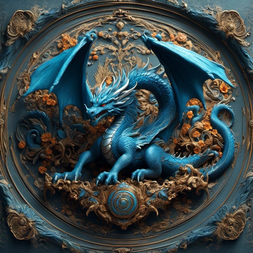 Chalk art blue dragon