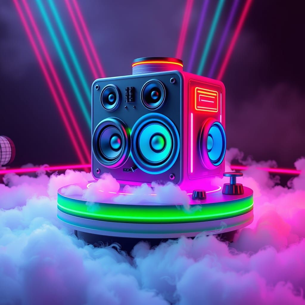 Futuristic Speaker Cake in Neon Dreamscape