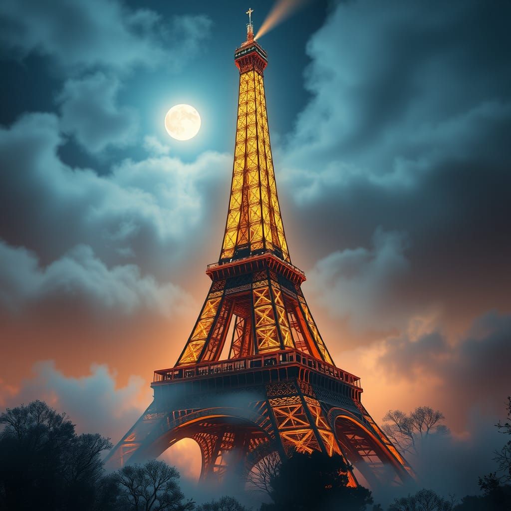 Eiffel Tower Christmas Lights in Mystical Night