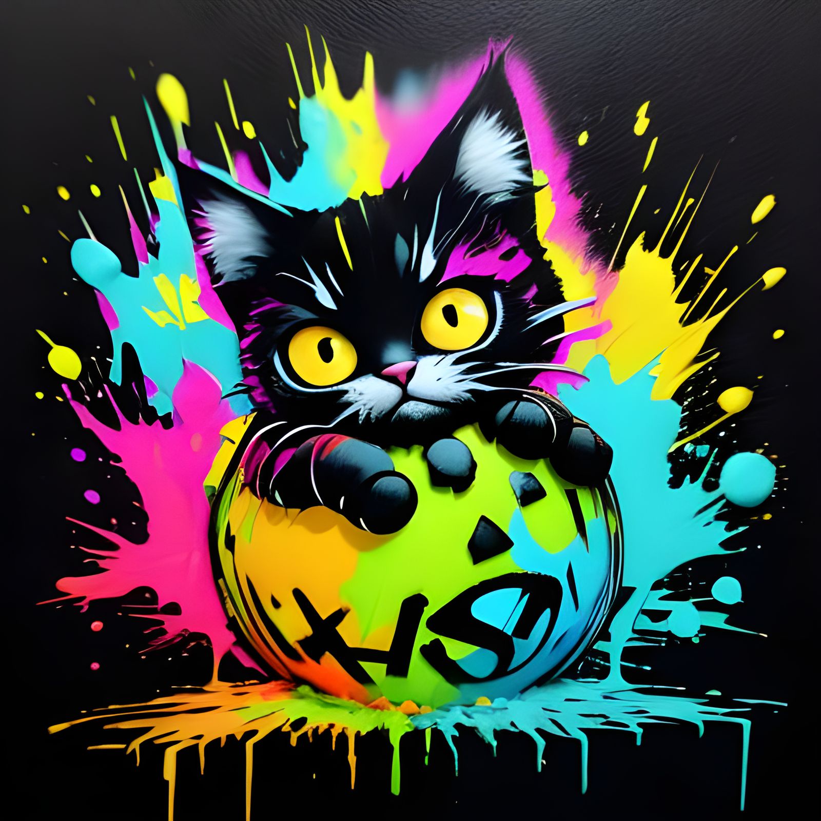 Kitten's Yarn Playtime in Graffiti Art Style
