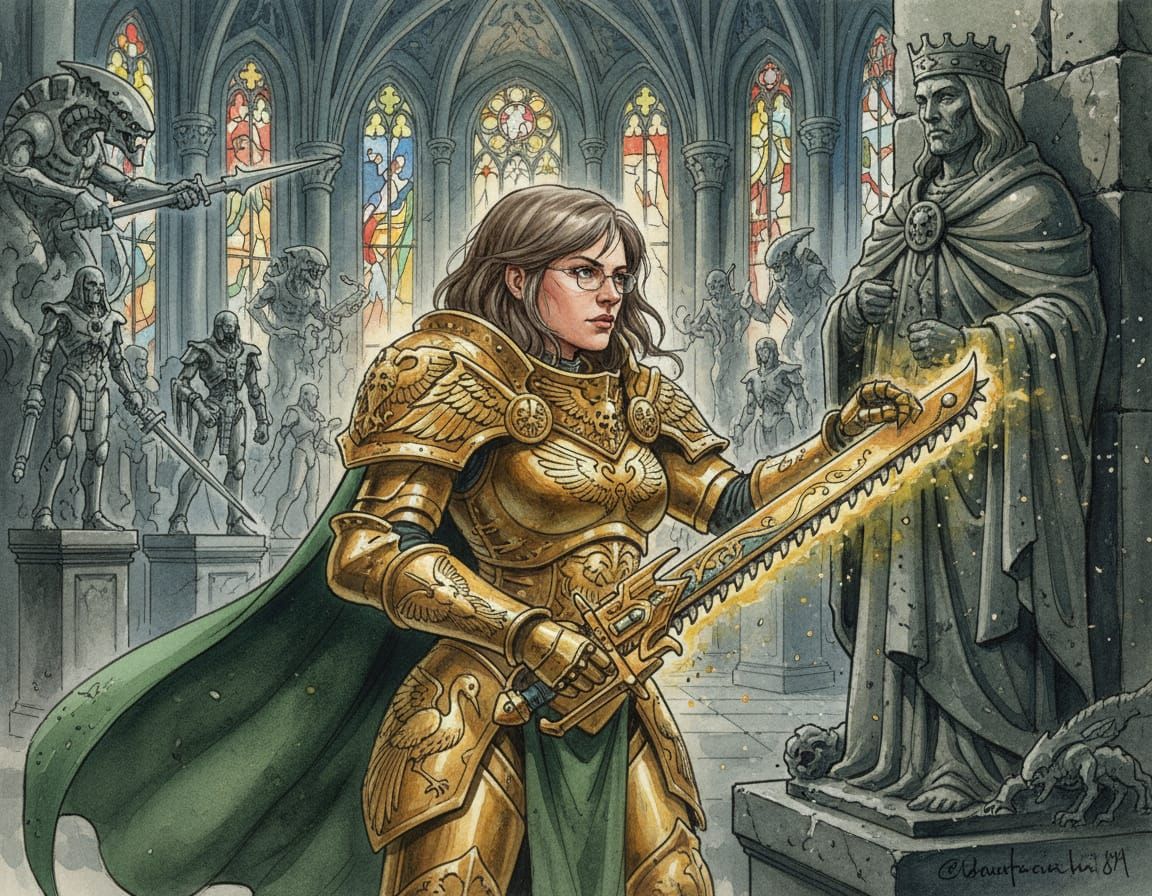 Space Marine Sculptor in Golden Armour with Heron Ornaments