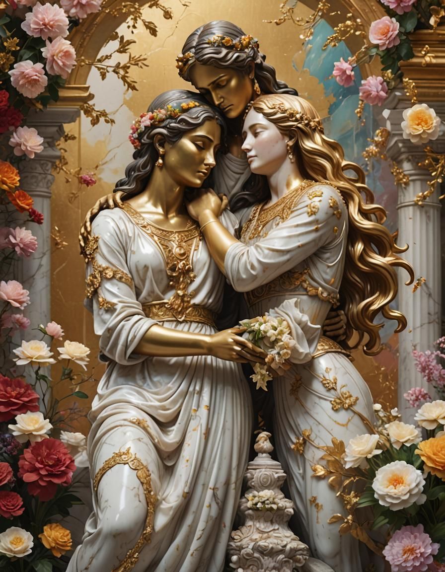 Hyperrealistic Marble Statue with Gold Jewelry