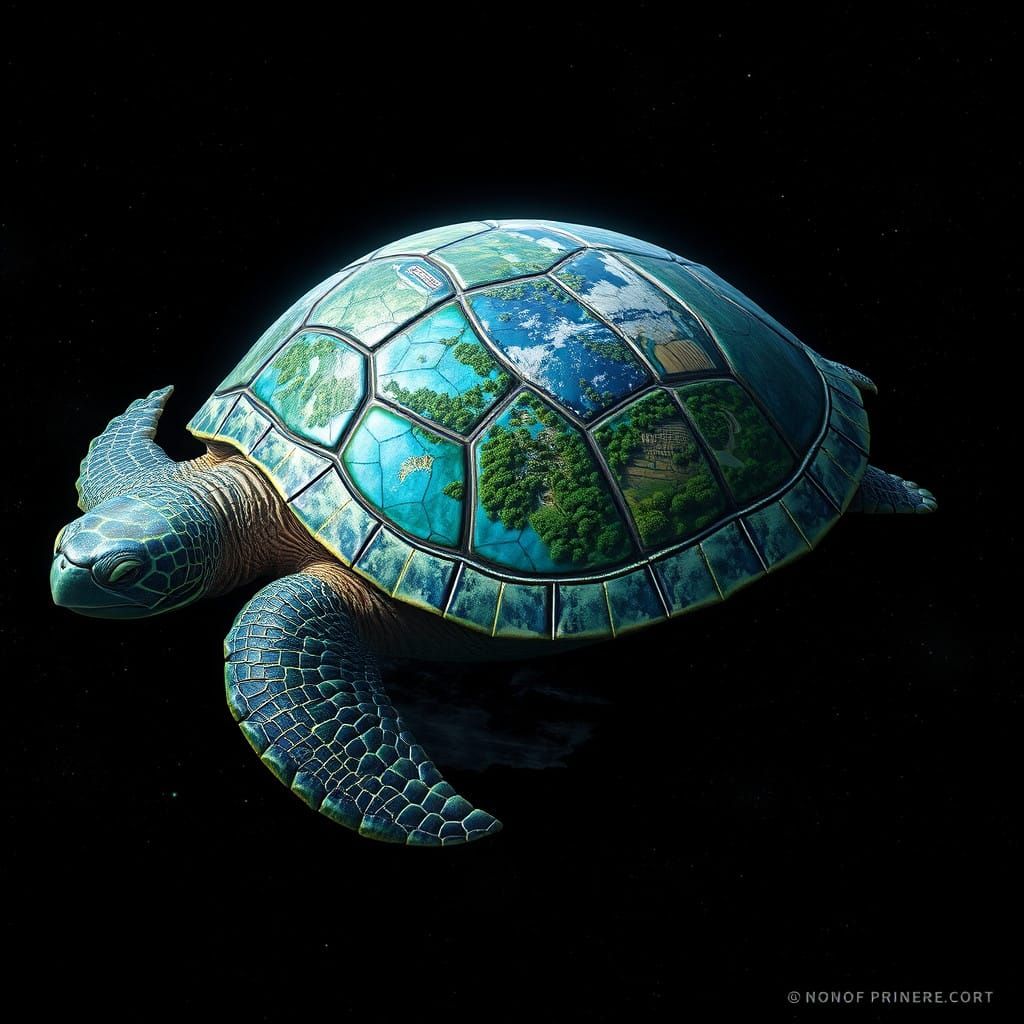 Ancient Space Turtle Floats with Earth on Back