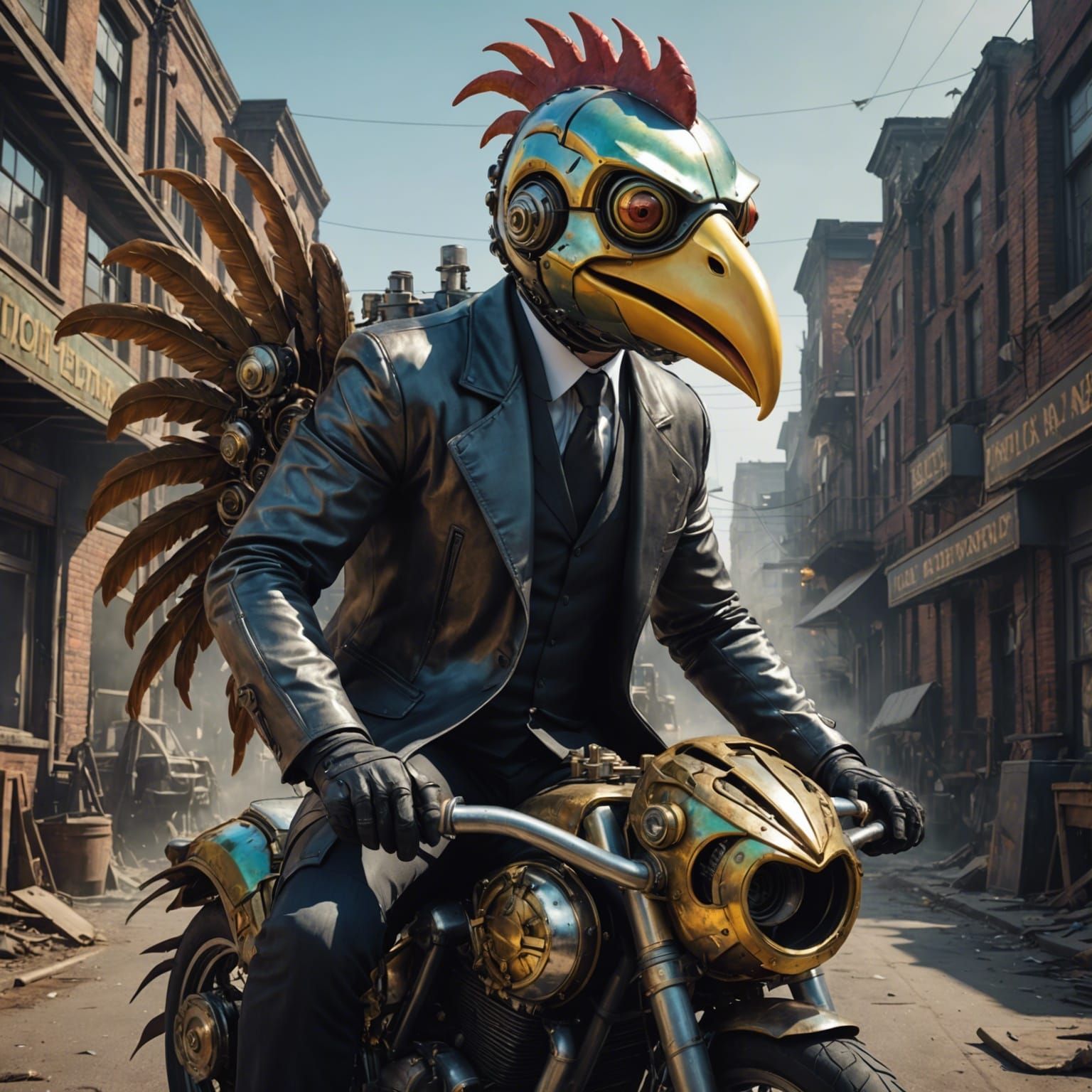 Elon Musk Rides a Steampunk Mechanical Chicken