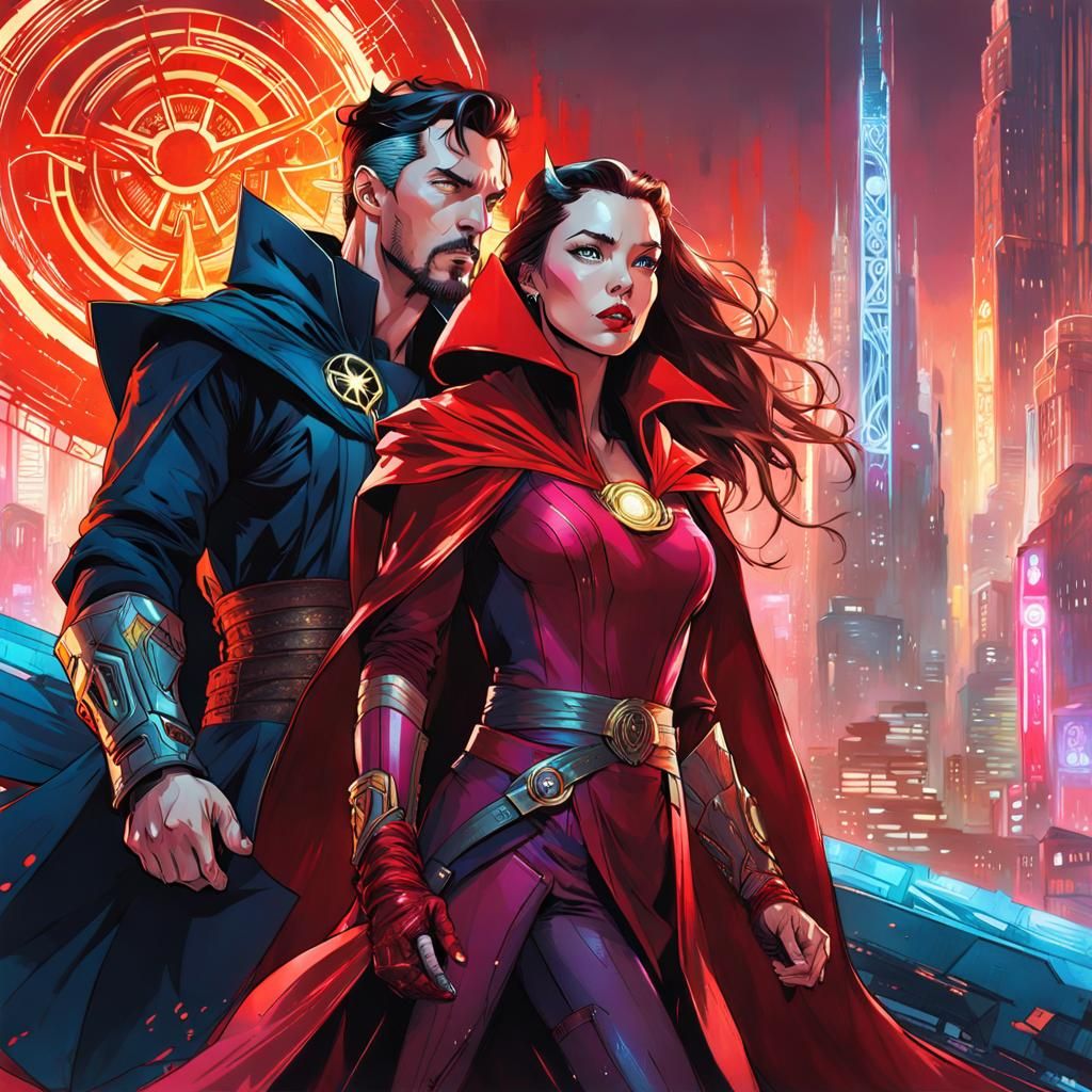 Cyberpunk Doctor Strange and Scarlet Witch Armor