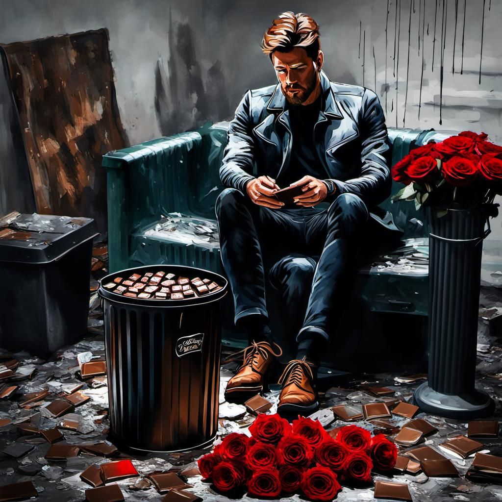 Sad Woman with Valentine's Gifts, Digital Art