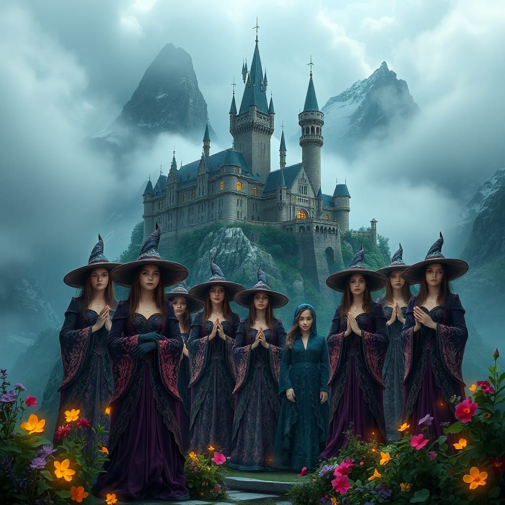 Fairies Guarding a Misty Mountain Castle
