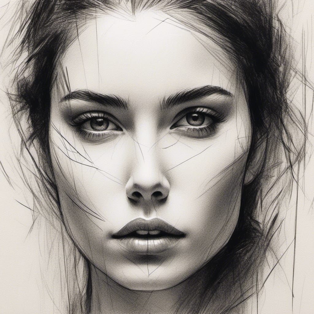 Minimalist Abstract Woman Portrait in Charcoal Sketch Style