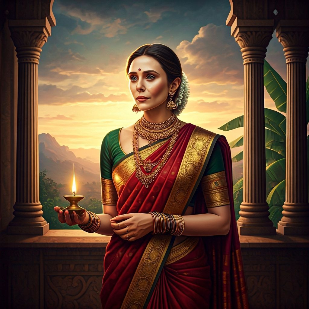 Elizabeth Olsen as Raja Ravi Varma Oil Painting