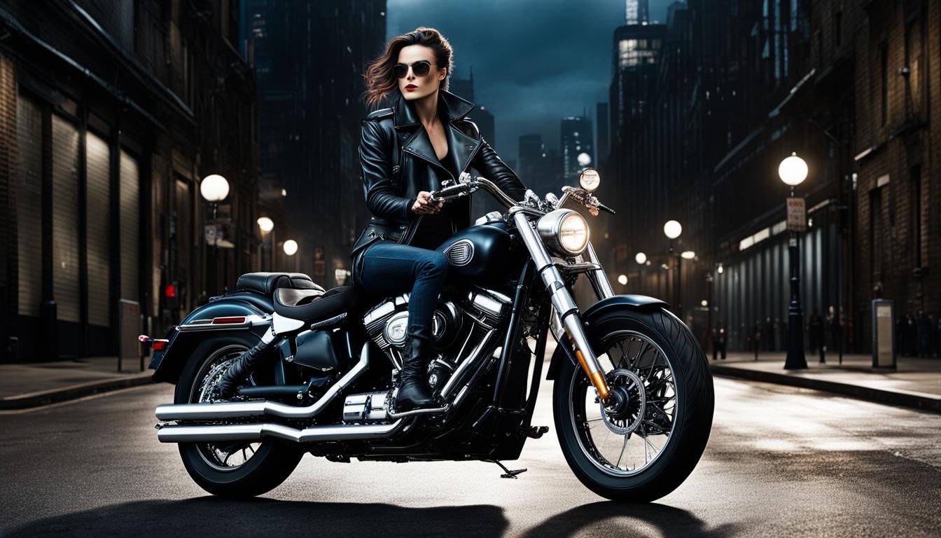 Cyberpunk Rockstar Model on Harley-Davidson in London