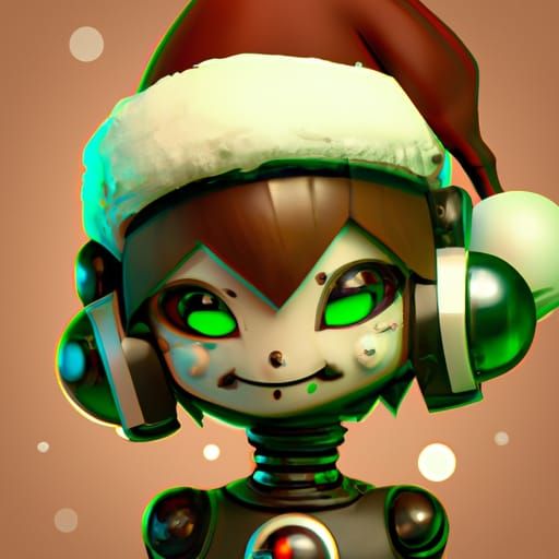 Chibi Borg Commander Celebrates Christmas, Digital Illustrat...