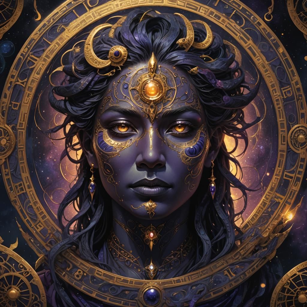 Face of Time Under Black Moon: Digital Fantasy Art