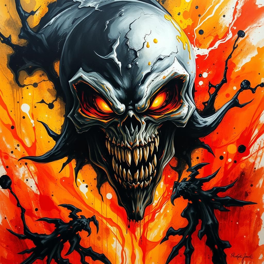 Terrifying Shadow Jack-o'-Lantern in Liquid Ink Style