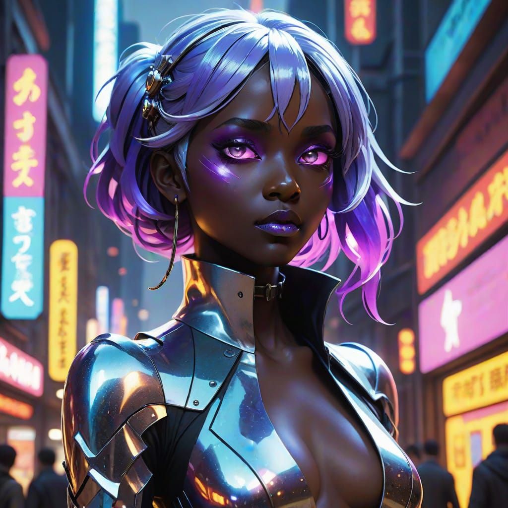 Cyberpunk Fae in Elegant, Iridescent Armor