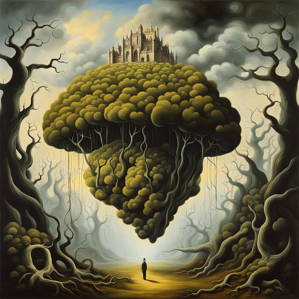 Surreal Forest Lair: A Dali-esque Oil Painting