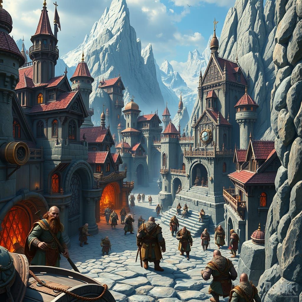 Dwarven Mountain Kingdom in a Dynamic Fantasy Style