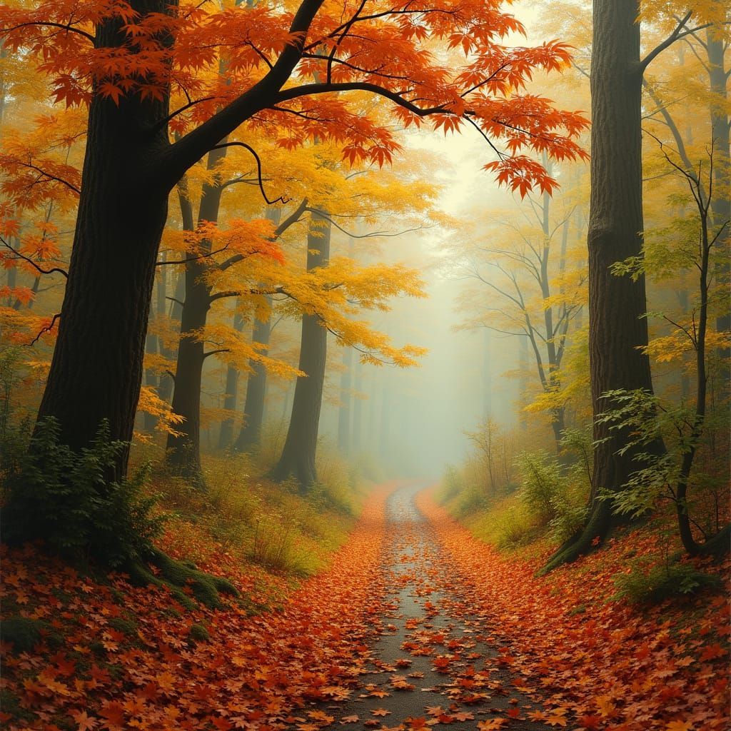 Autumn Forest Landscape in Romantic Style