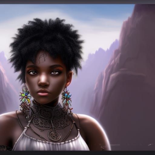 Fantasy Portrait of a Black Girl, Matte Painting