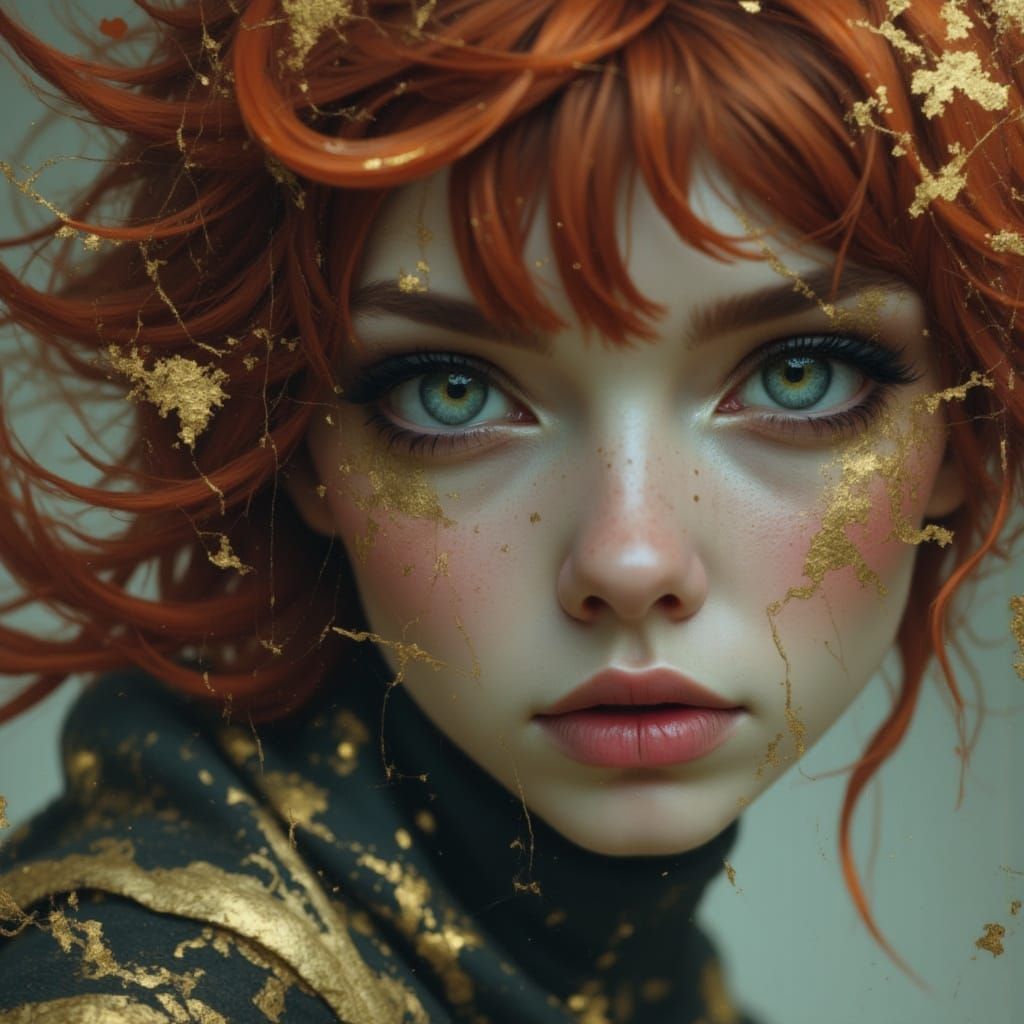 Ethereal Redhead in Crimson Robes: Gothic Romanticism