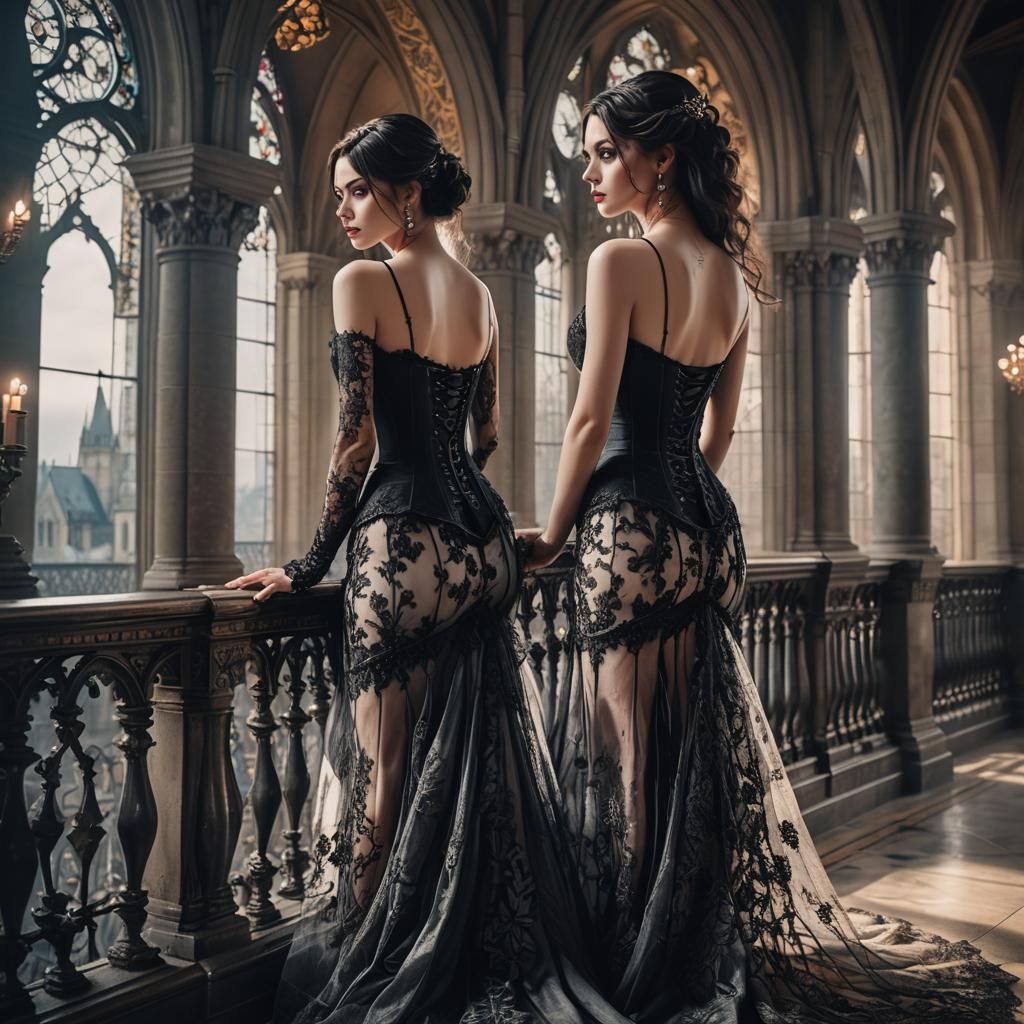 Elegant Gothic Woman in Luxurious Cathedral Setting