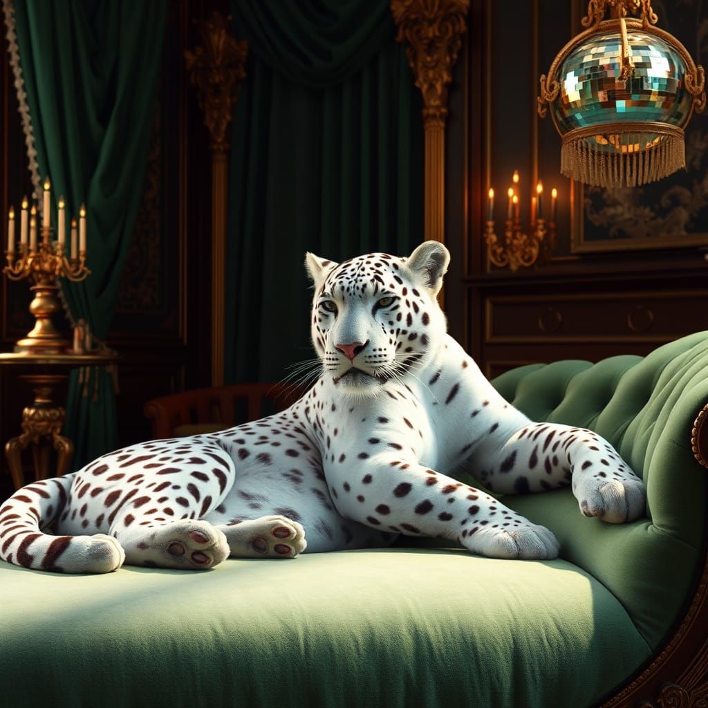 White Leopard in Baroque Surrealist Style