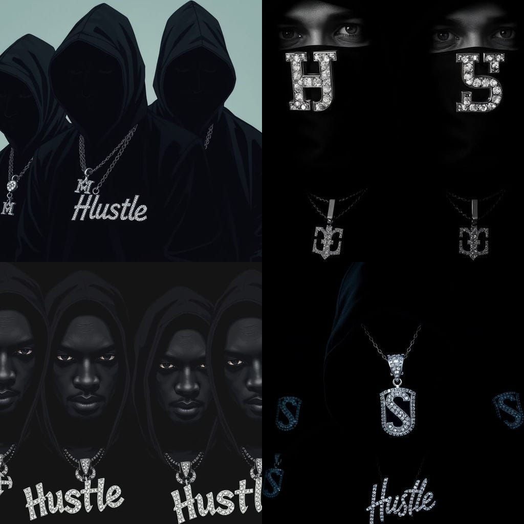 Dark Figures in Hoodies Hide Faces, Wearing Hip-Hop Chains w...