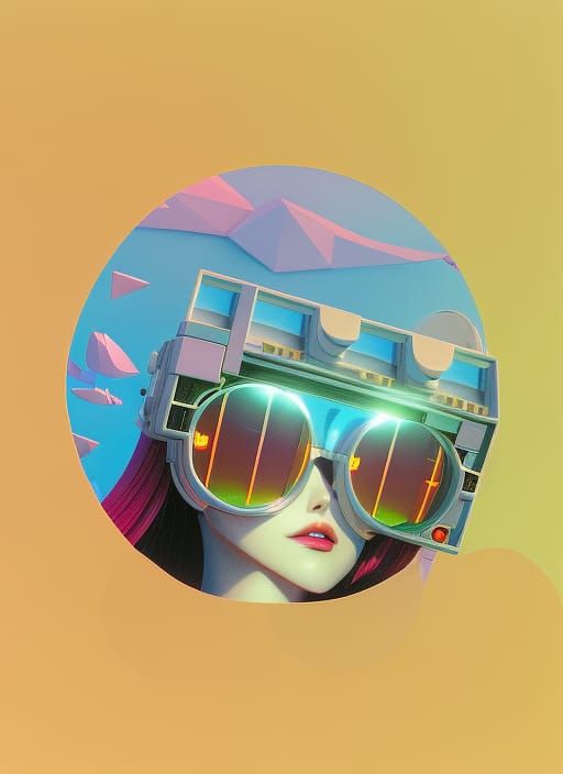Woman in Heart Glasses, Vaporwave Rococo Style