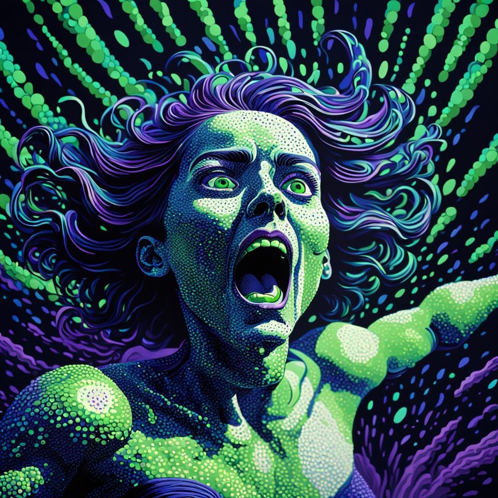 Screaming Figure in Kinetic Pointillism