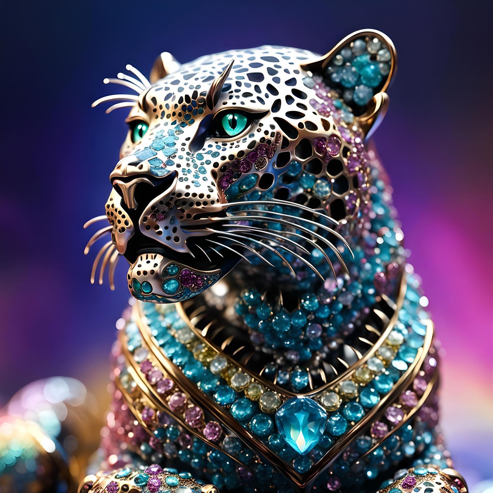 Crystal Jaguar Figurine in Elegant Pose: Digital Art