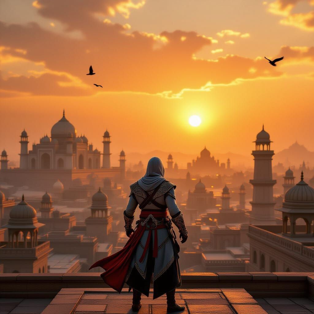 Assassin in Ancient India at Sunset