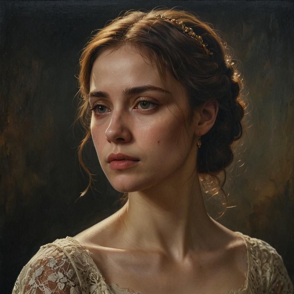 Melancholy Woman in Renaissance Portrait Style