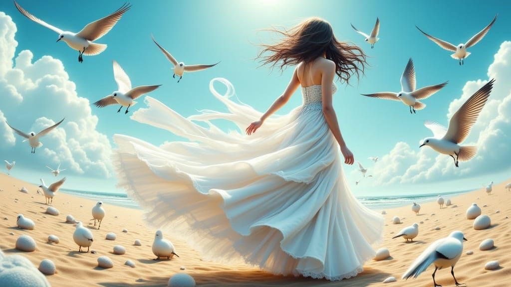 Biohazard Bride on Beach in Pop Surrealist Style