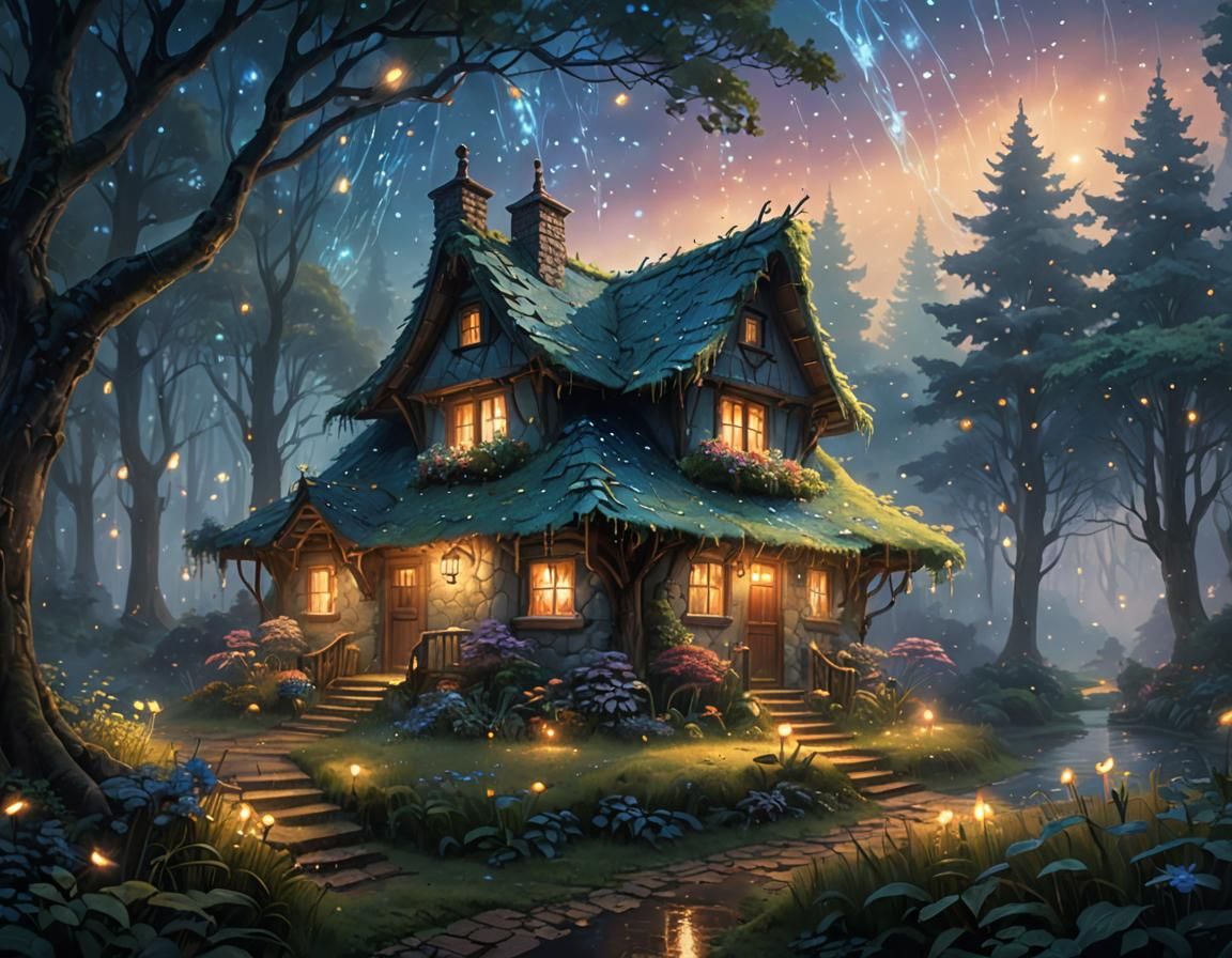Mystical Forest Home in Ethereal Fantasy Art Style