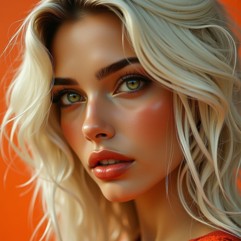 Photorealistic Portrait of a Woman with Neon Eyes