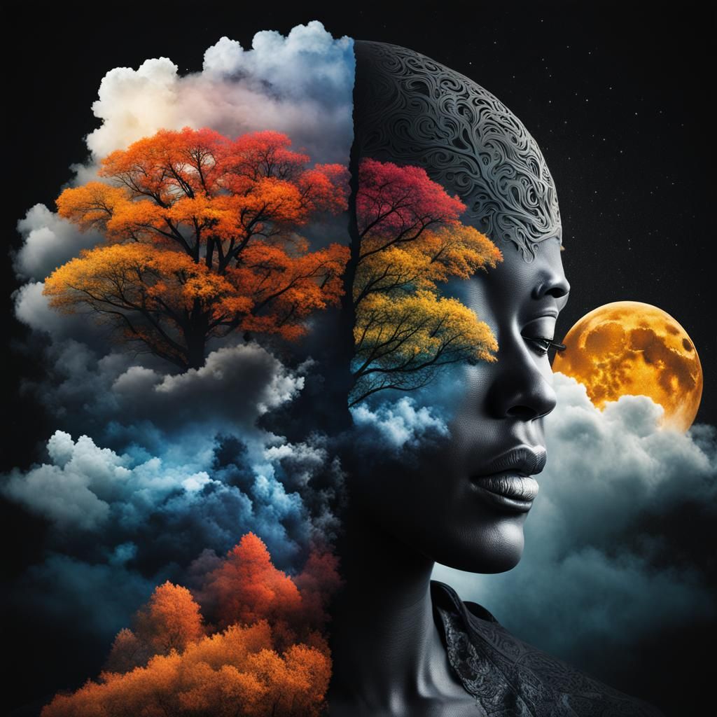 Seasons in Clouds Double Exposure Portrait