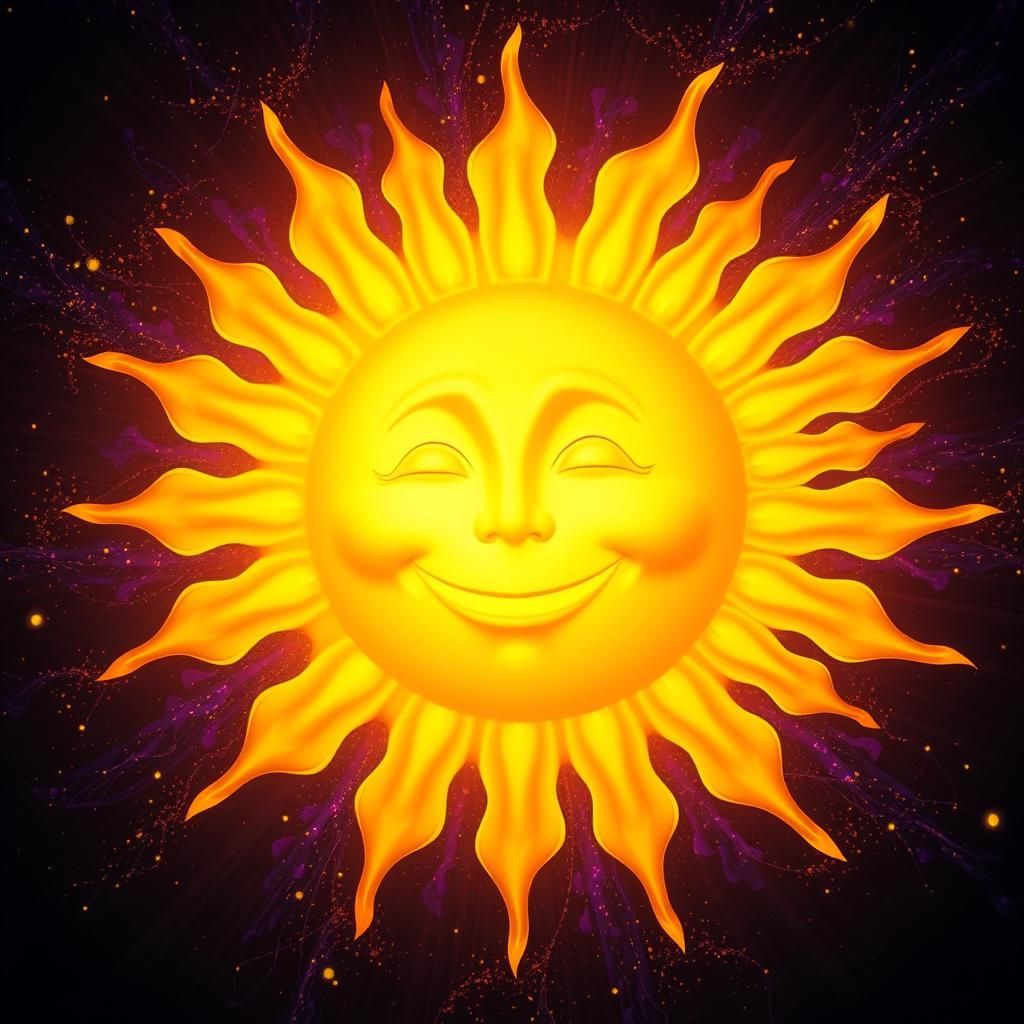 Smiling Sun Radiating Golden Light in Matte Painting Style