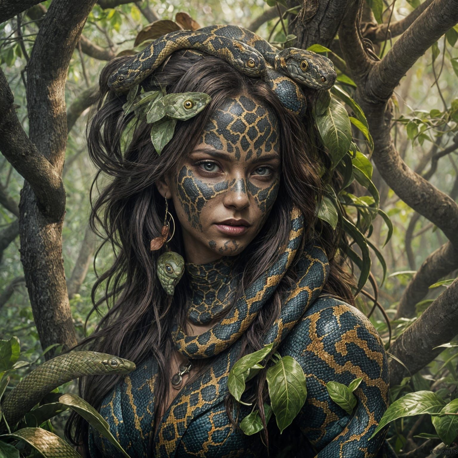 Serpentine Beauty: Woman with Snake-Colored Skin