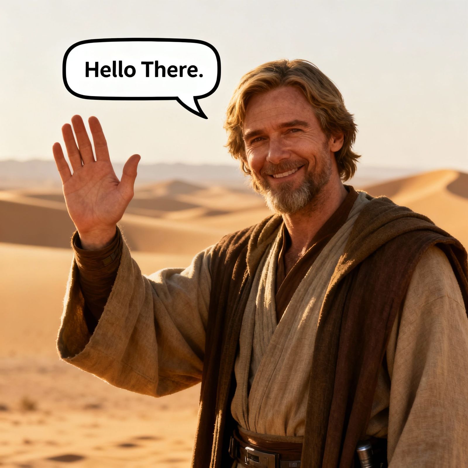 Obi-Wan Kenobi Smiling and Waving in Natural Light