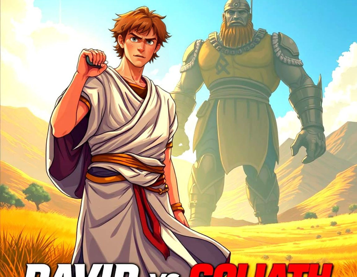 Pixar-Style David Confronts Goliath in Epic Anime Battle